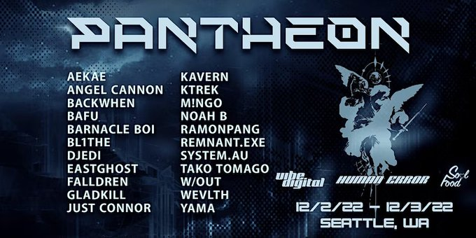 Pantheon wave music festival announcement image with lineup including w/out. 