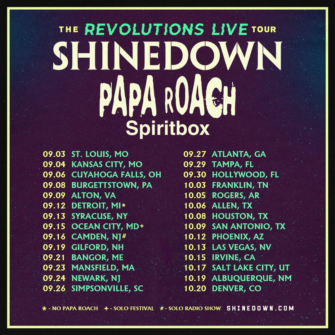 The Revolutions Live Tour Shinedown, Papa Roach & Spiritbox MendoWerks