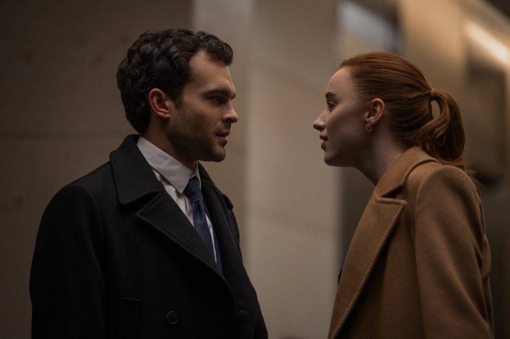 Alden Ehrenreich as Luke and Phoebe Dynevor as Emily in 'Fair Play.' 